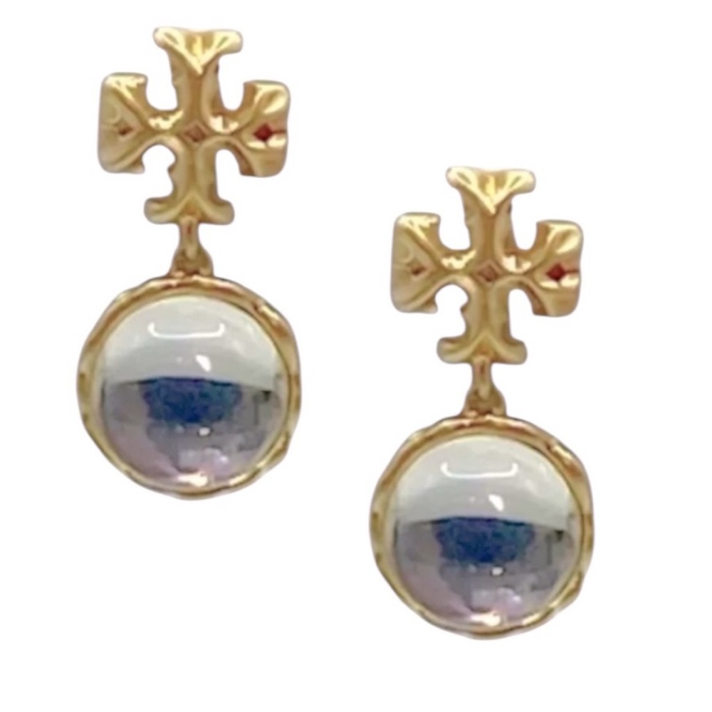 Tory Burch Roxanne clear stone drop earrings in gold. NWOT